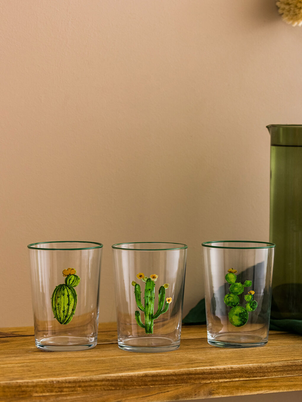 Kaktüs Baskılı Cam Bardak Seti 3'lü 510 ml-1