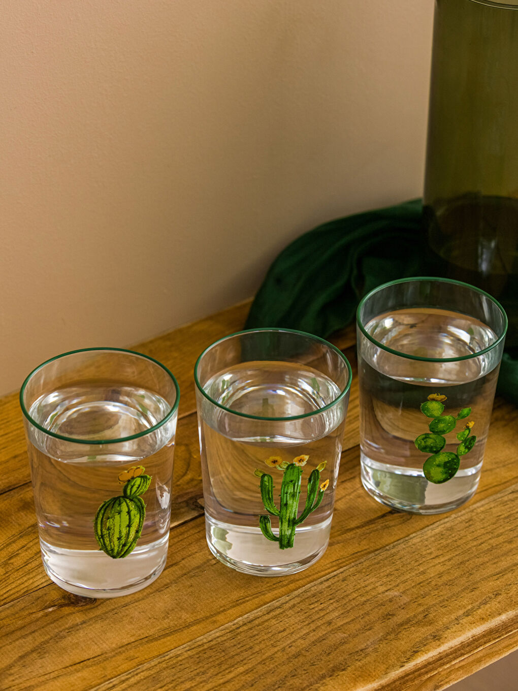 Kaktüs Baskılı Cam Bardak Seti 3'lü 510 ml-2