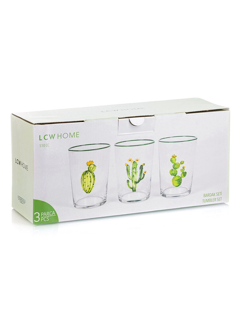 Kaktüs Baskılı Cam Bardak Seti 3'lü 510 ml-3