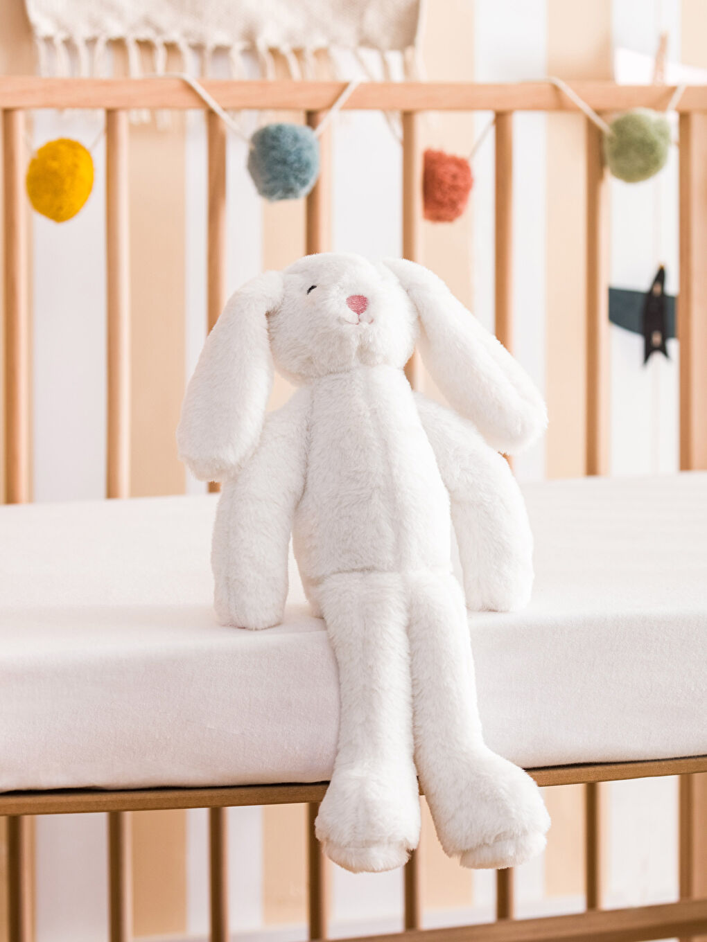 Ekru Tavşan Nakışlı Dolgulu Pelüş Bebek Kırlent 50 cm-1