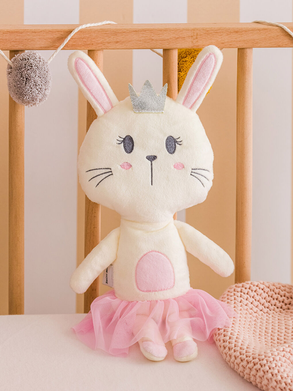 Pembe Tavşan Nakışlı Dolgulu Bebek Kırlent 45 cm