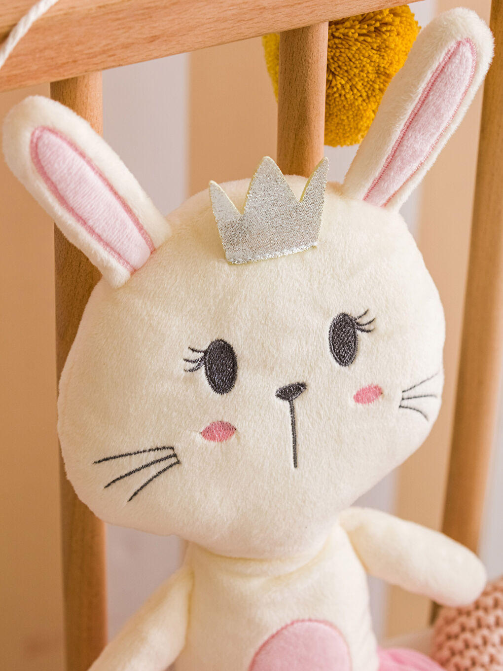 Pembe Tavşan Nakışlı Dolgulu Bebek Kırlent 45 cm-2