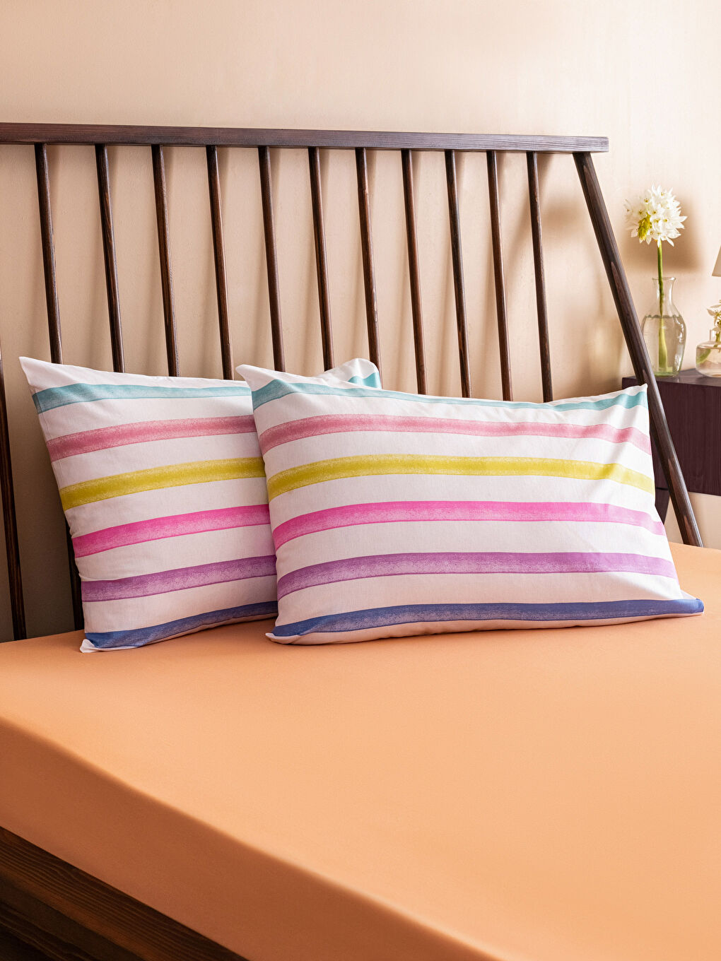 Karışık Çizgili Pamuklu Yastık Kılıfı 2'li 50x70 cm
