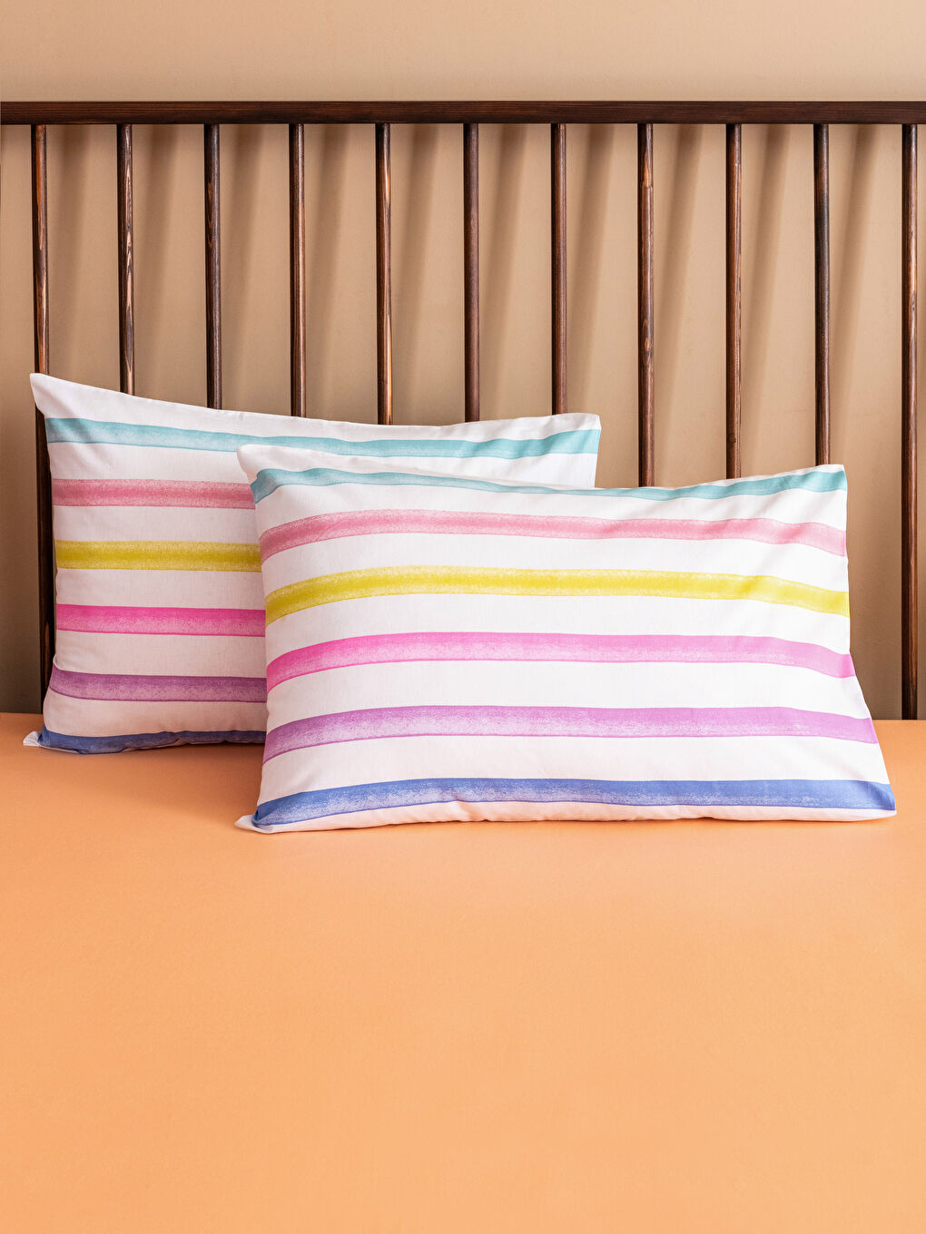 Karışık Çizgili Pamuklu Yastık Kılıfı 2'li 50x70 cm-1