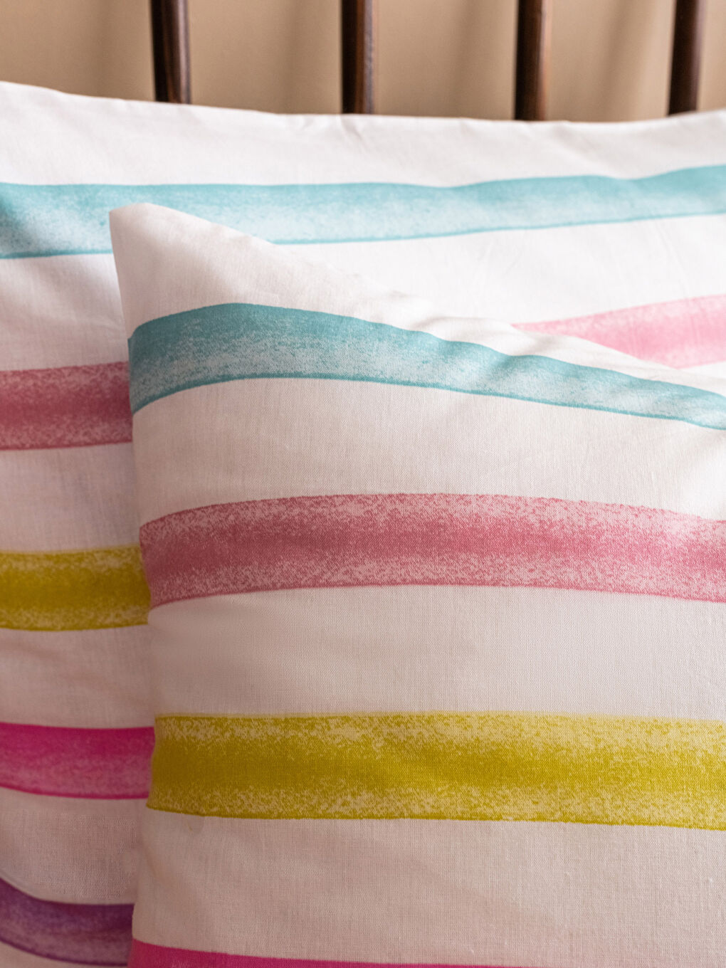 Karışık Çizgili Pamuklu Yastık Kılıfı 2'li 50x70 cm-2