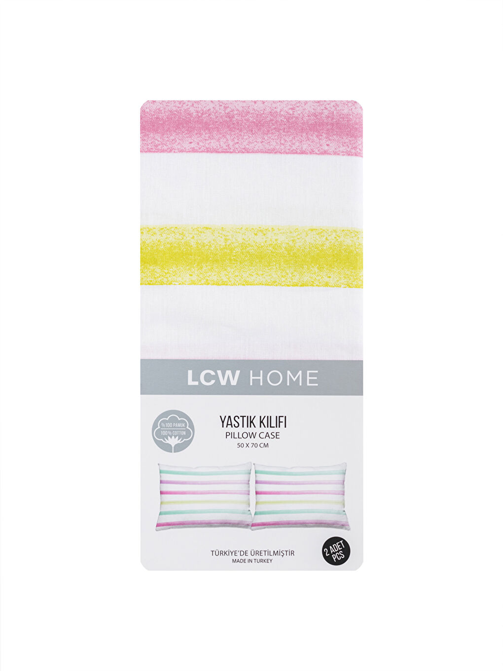Karışık Çizgili Pamuklu Yastık Kılıfı 2'li 50x70 cm-3