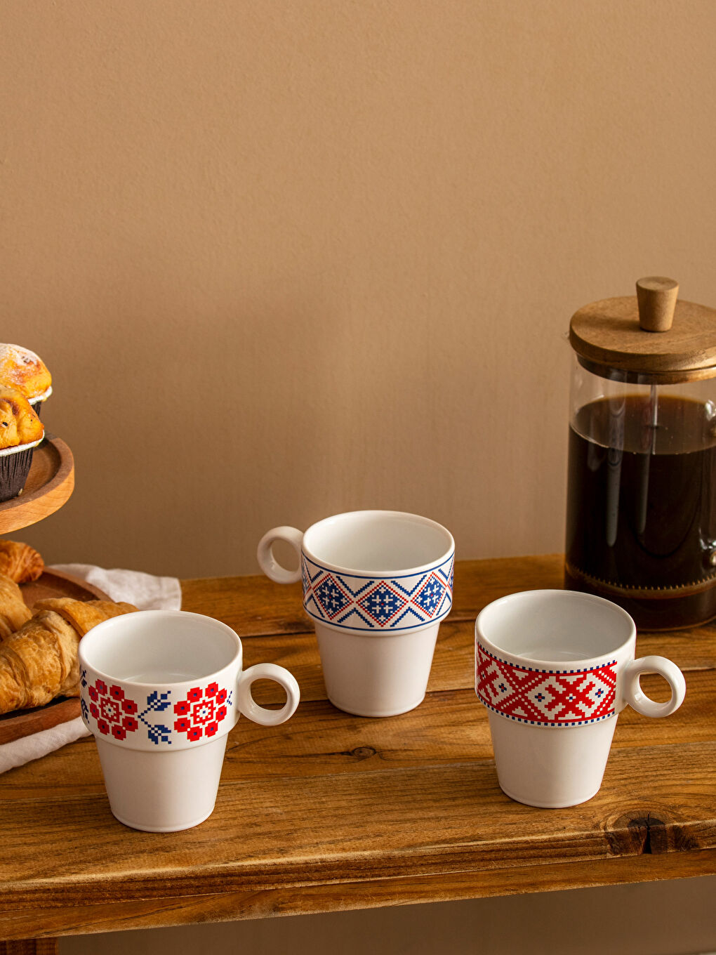 LCW HOME Printed Ceramic Mug & Cup Set of 3 -S3ID63Z8-F9C