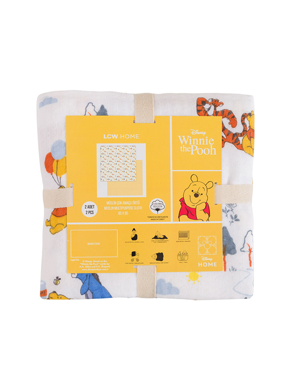 Winnie the Pooh Printed Muslin Baby Blanket 85x85 Cm -S3IH29Z1-F9C