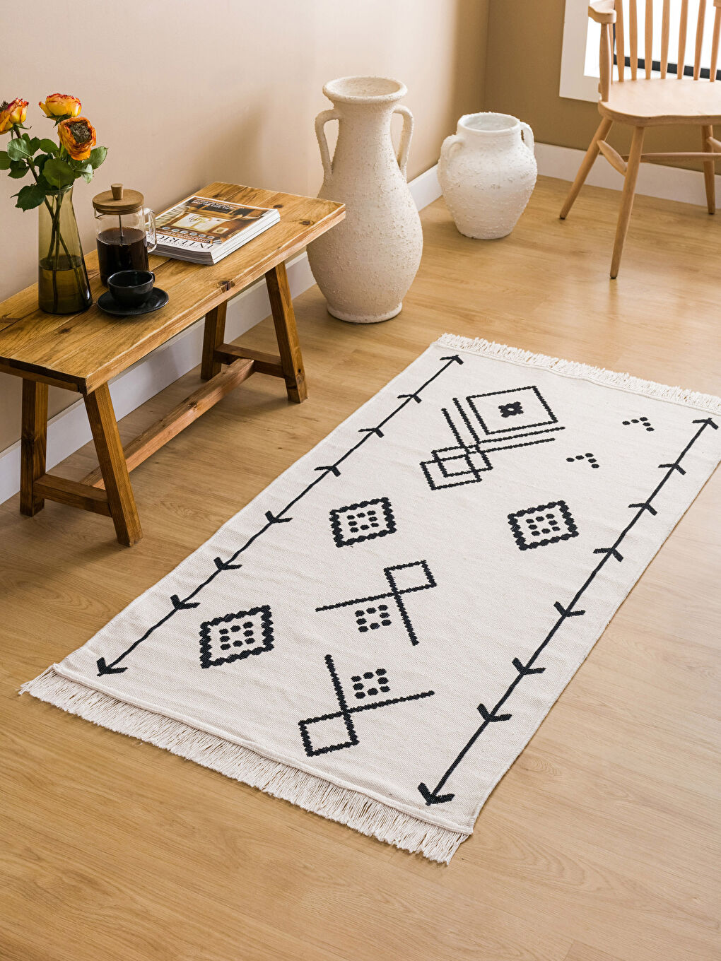 Karışık Etnik Desenli Saçaklı Kilim 80x150 cm