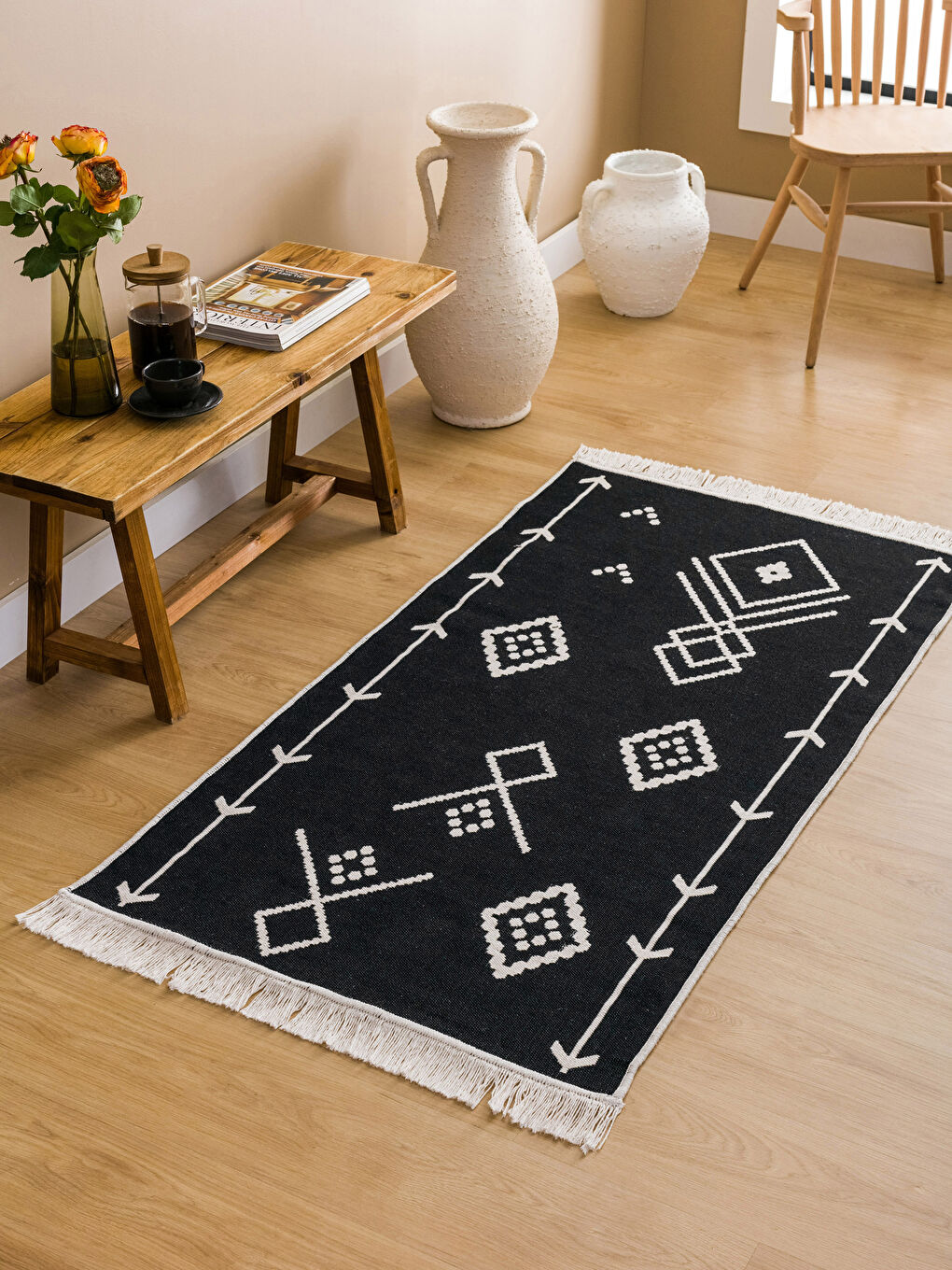 Karışık Etnik Desenli Saçaklı Kilim 80x150 cm-1
