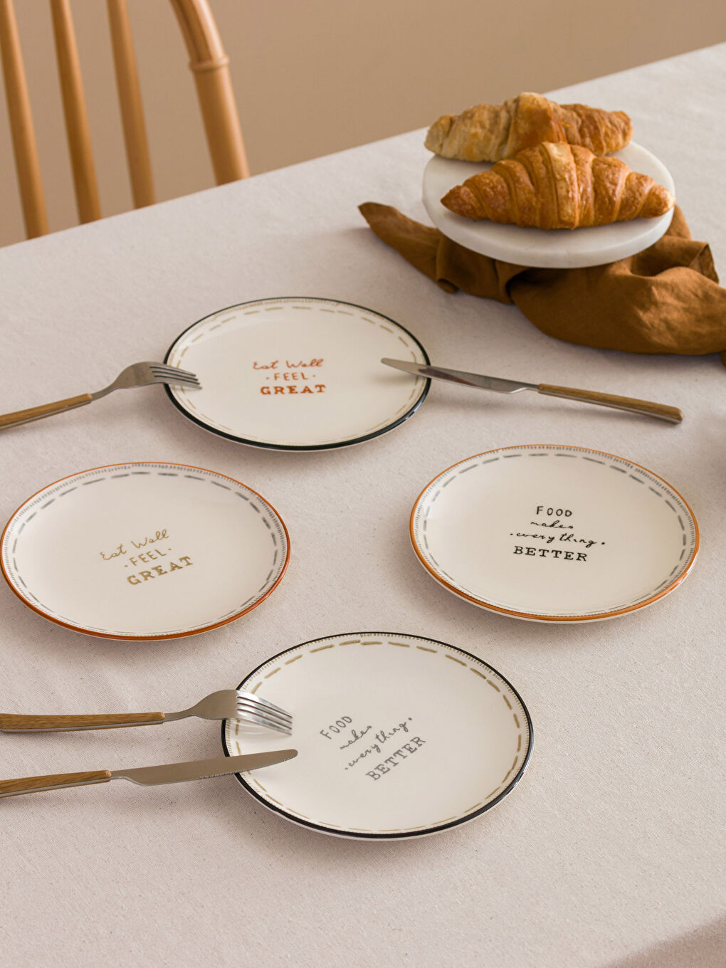Lettering Printed Ceramic Cake Plate Set of 4
