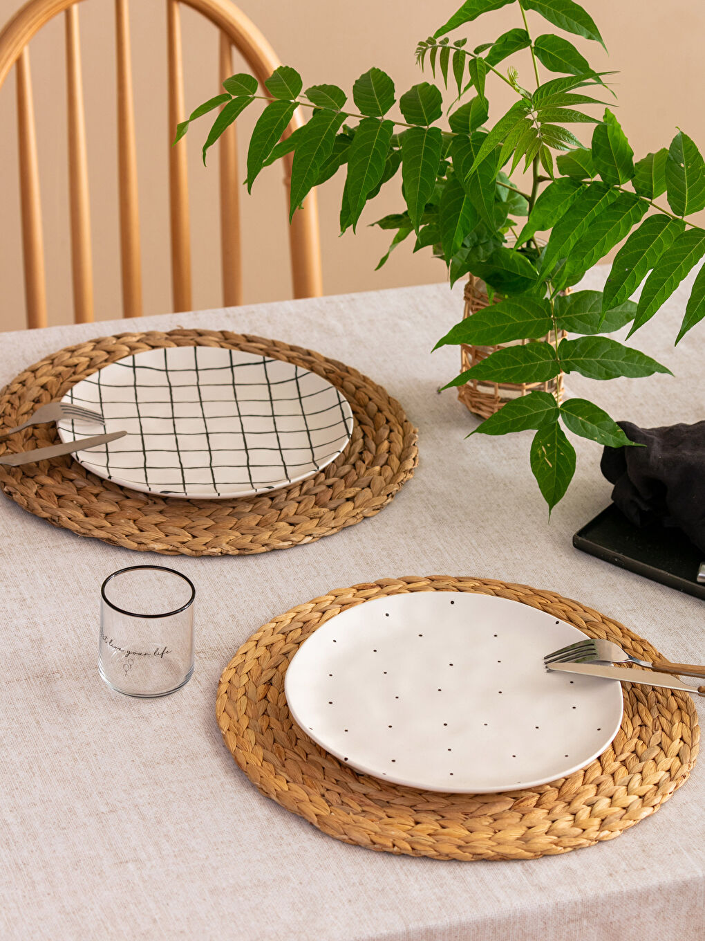 Siyah Baskılı Seramik Sunum Tabağı Seti 4'lü