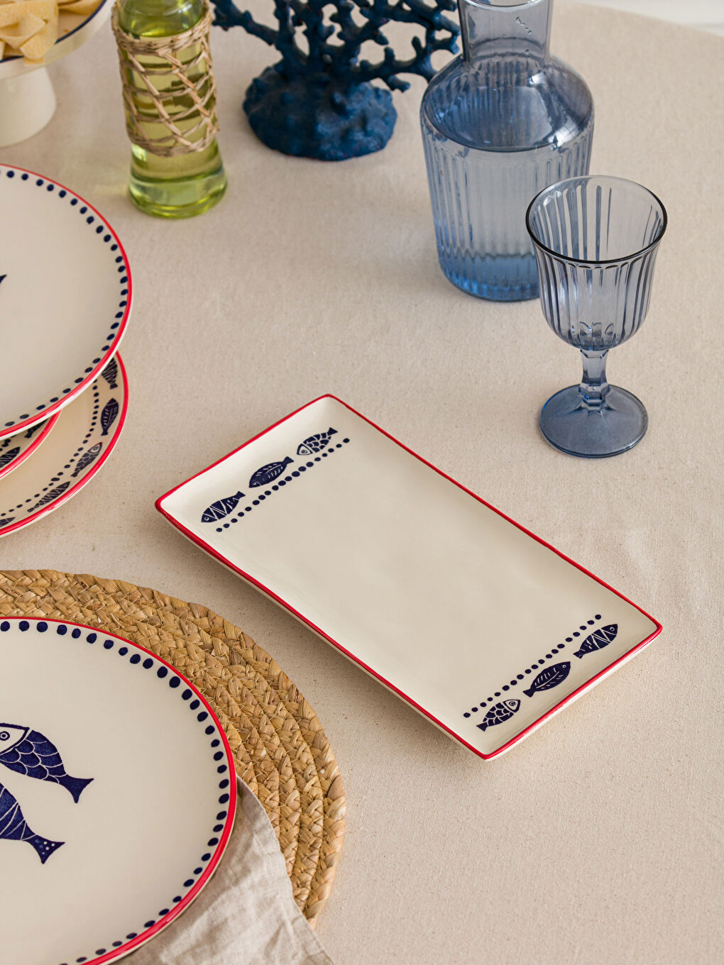LCW HOME Karişik Balık Baskılı Seramik Sunum Tabağı 29x15 cm - 1