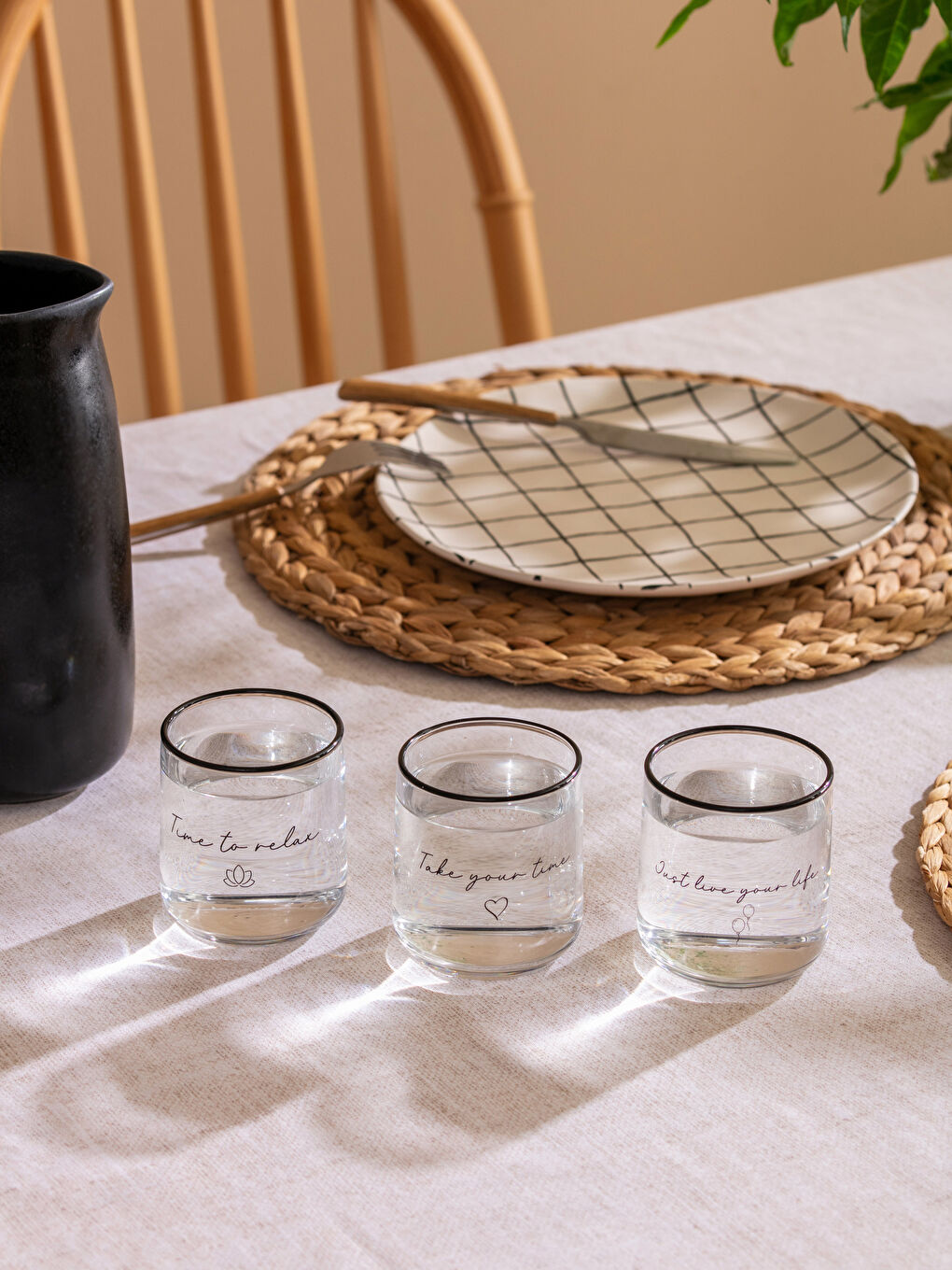 Siyah Baskılı 3'lü Cam Bardak Seti 260 ml