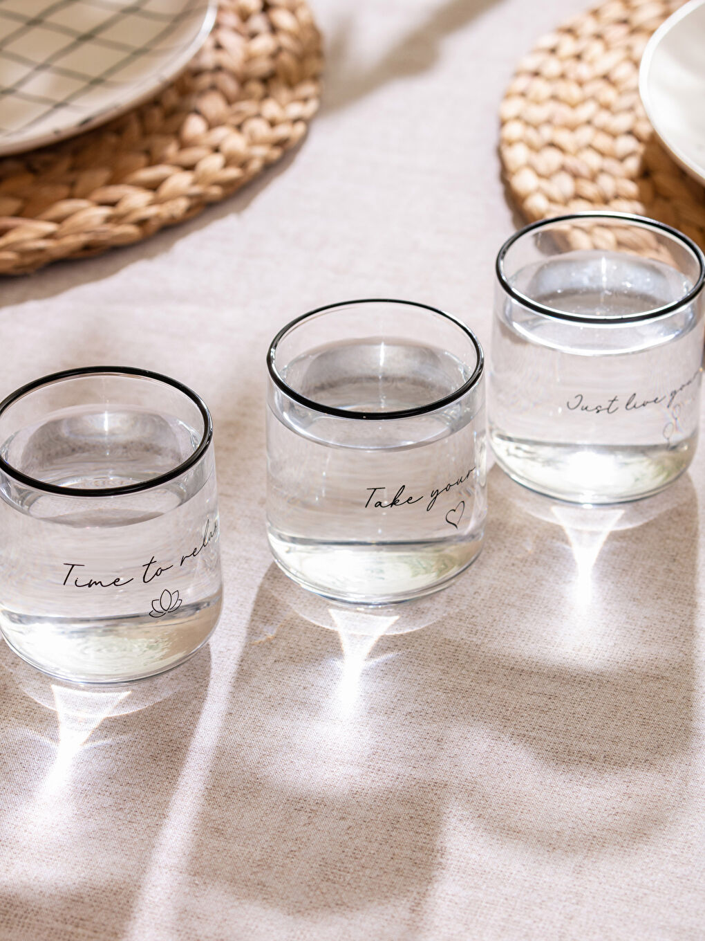 Siyah Baskılı 3'lü Cam Bardak Seti 260 ml-2