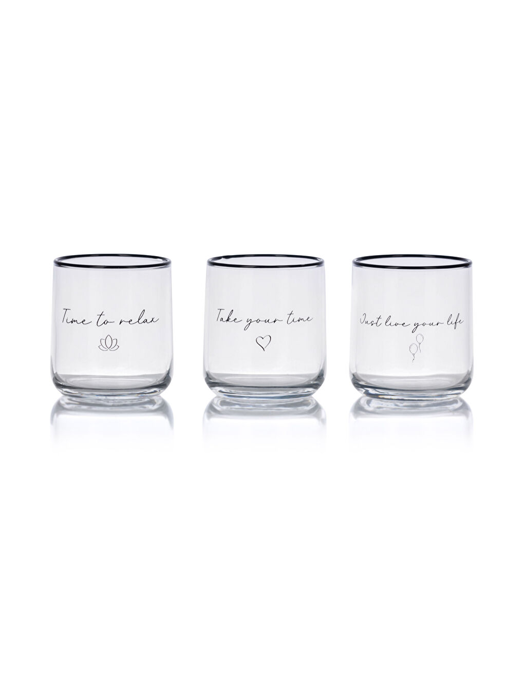 Siyah Baskılı 3'lü Cam Bardak Seti 260 ml-4