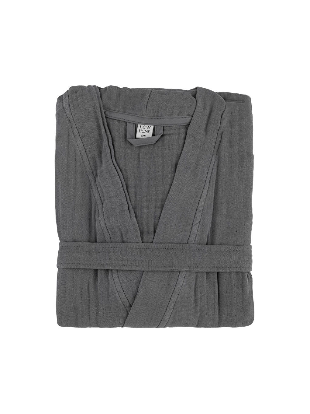 Antrasit Düz Uzun V Yaka Müslin Erkek Bornoz-4