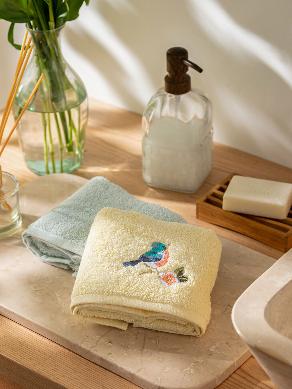 Pamuklu Nakışlı El Havlusu 2'li 30x50 cm-1