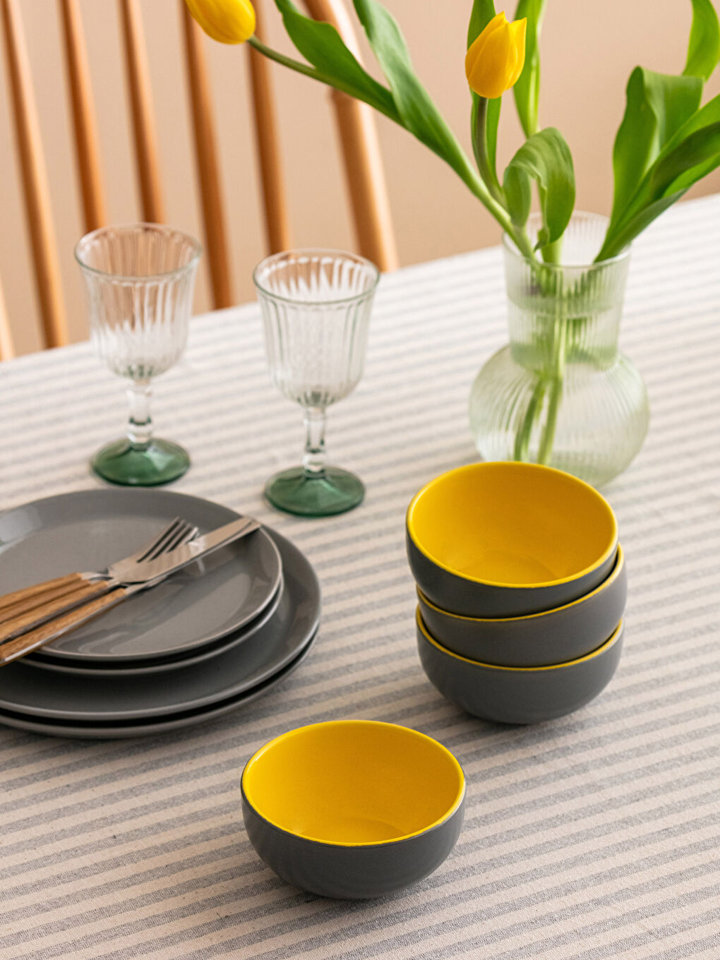 Sarı Renkli Seramik Kase Seti 4'lü