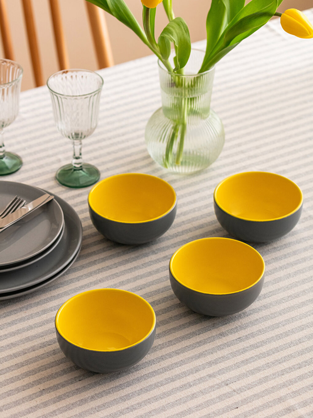 Sarı Renkli Seramik Kase Seti 4'lü-1