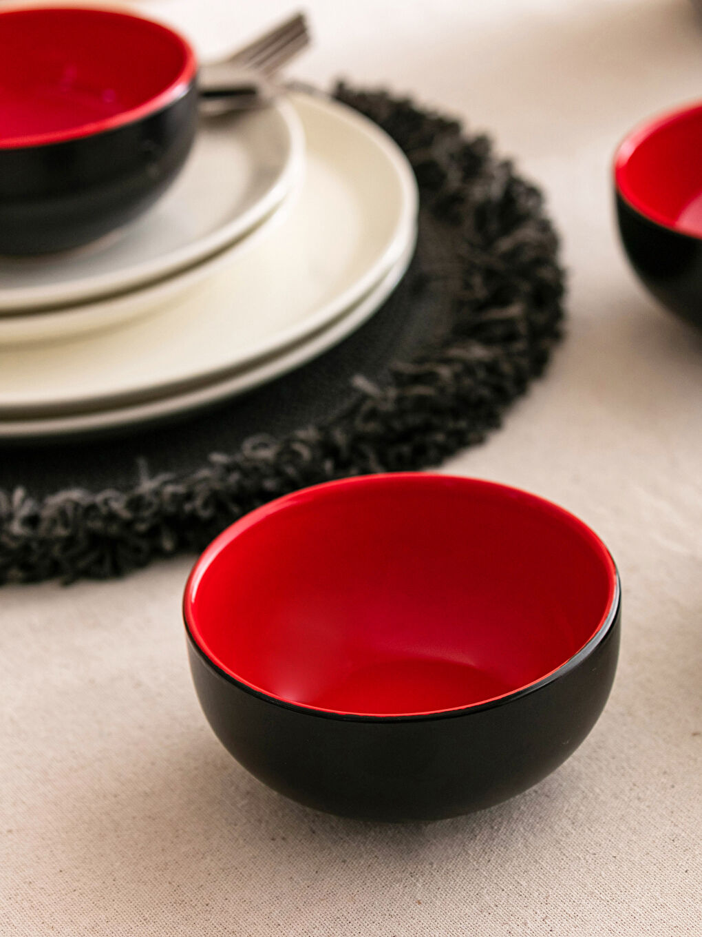 Kırmızı Renkli Seramik Kase Seti 4'lü-2