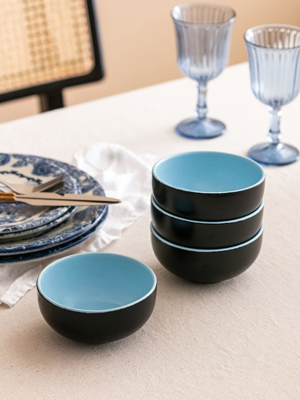 Mavi Renkli Seramik Kase Seti 4'lü-1