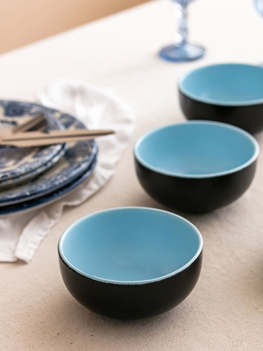 Mavi Renkli Seramik Kase Seti 4'lü-2