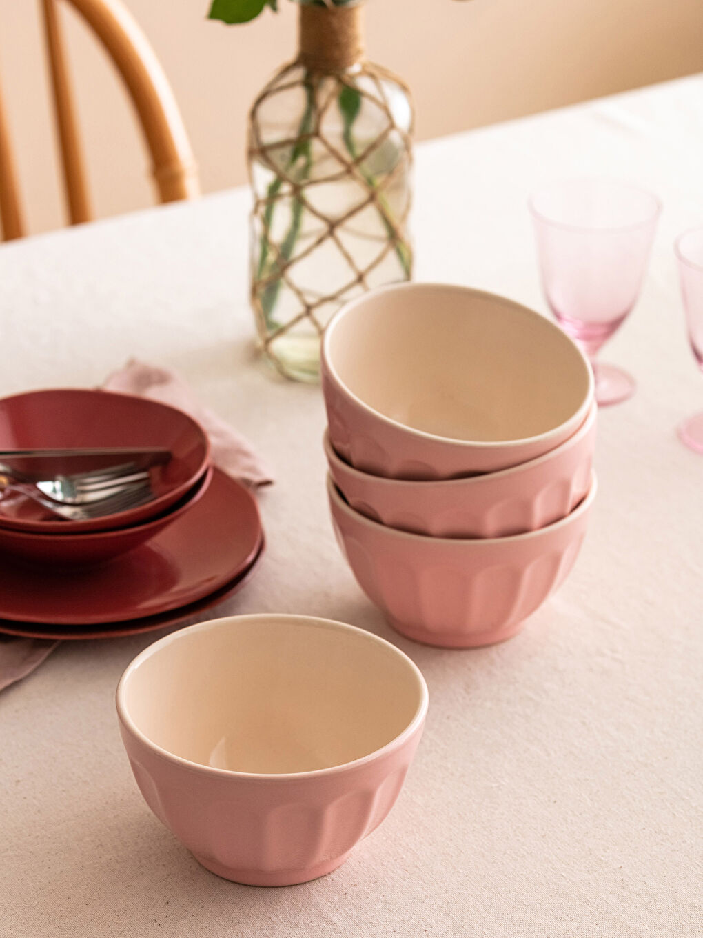 Pembe Seramik Kase Seti 4'lü