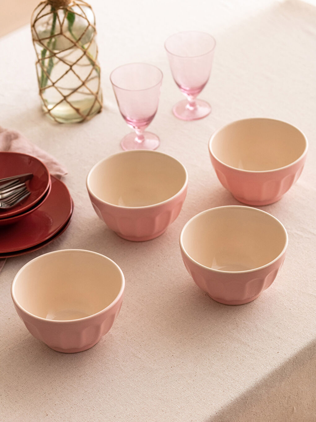 Pembe Seramik Kase Seti 4'lü-1