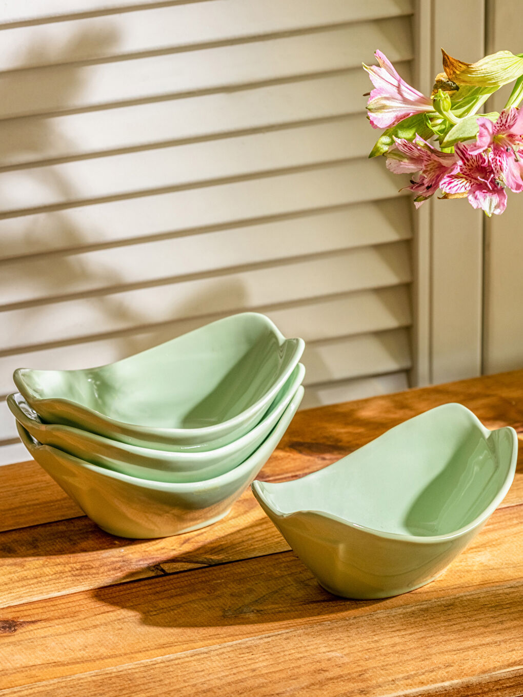 Yeşil Seramik Kayık Kase Seti 4'lü