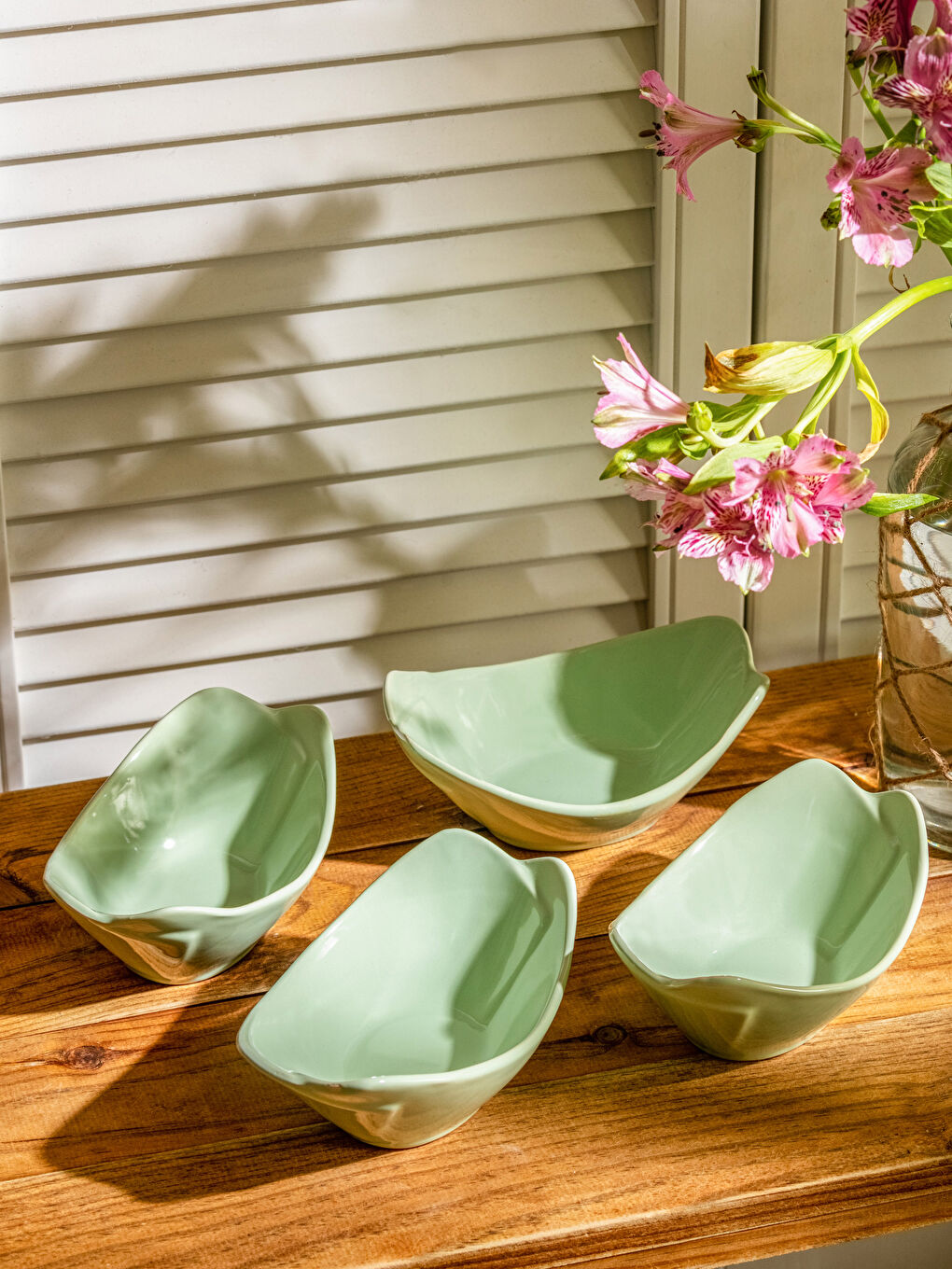 Yeşil Seramik Kayık Kase Seti 4'lü-1