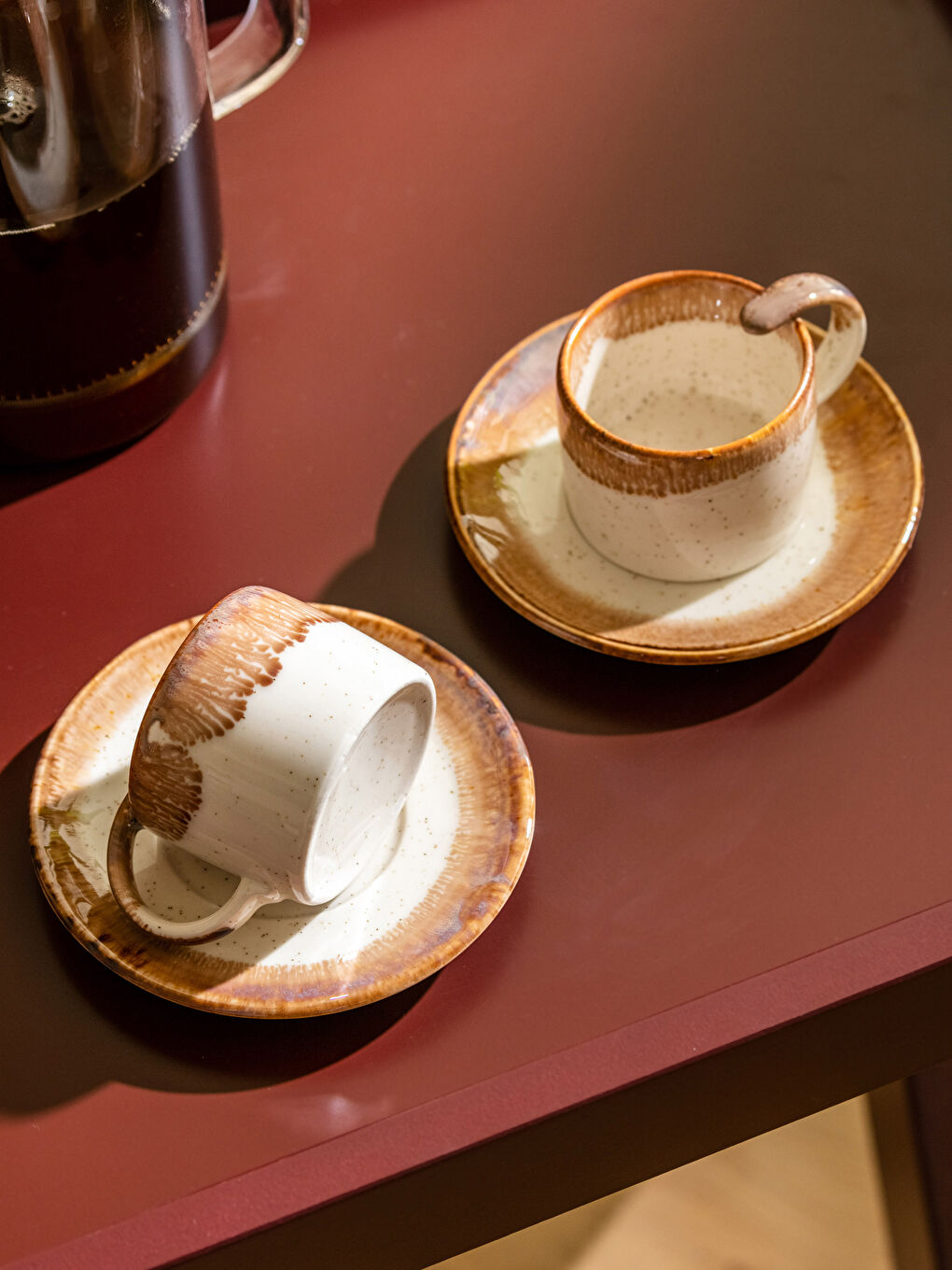 Kahverengi 2 Kişilik Desenli Porselen Kahve Fincan Takımı 90 ml-2