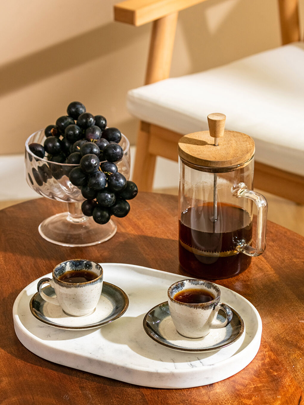 Gri 2 Kişilik Desenli Porselen Kahve Fincan Takımı 90 ml