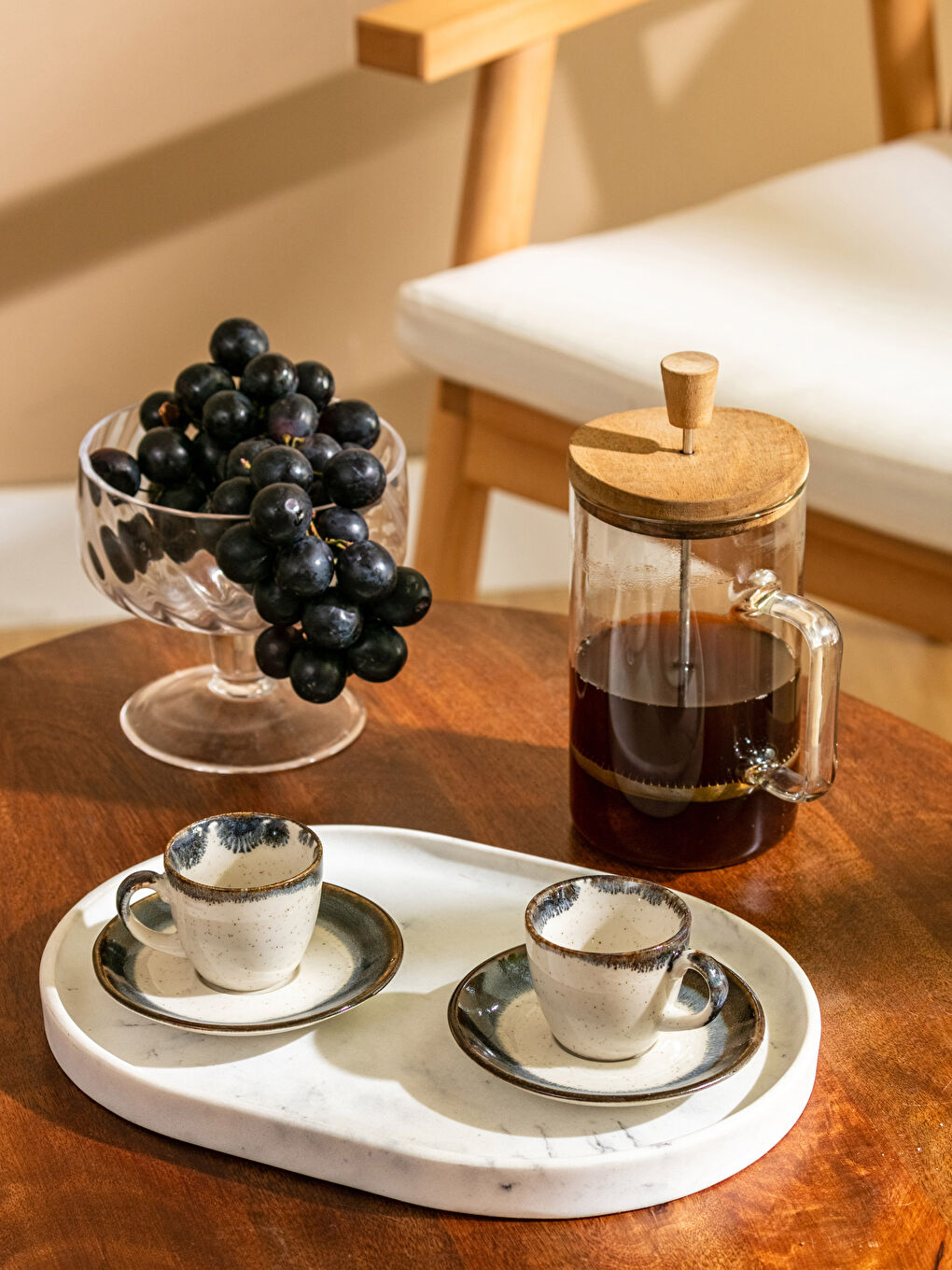 Gri 2 Kişilik Desenli Porselen Kahve Fincan Takımı 90 ml-1