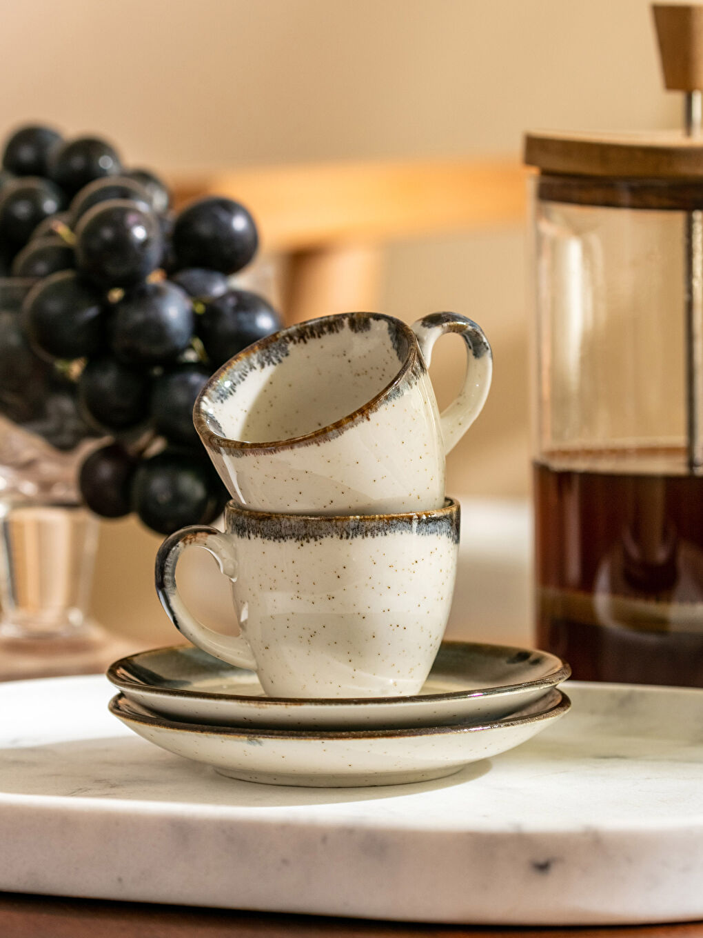 Gri 2 Kişilik Desenli Porselen Kahve Fincan Takımı 90 ml-2