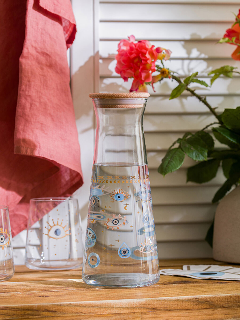 Karışık Göz Baskılı Cam Sürahi 1100 ml