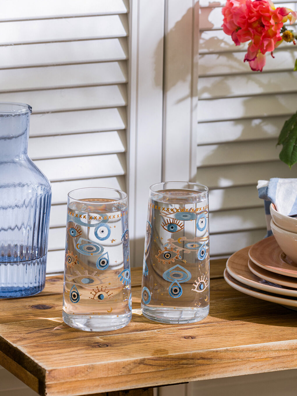 Karışık Göz Baskılı Cam Bardak Seti 2'li 540 ml