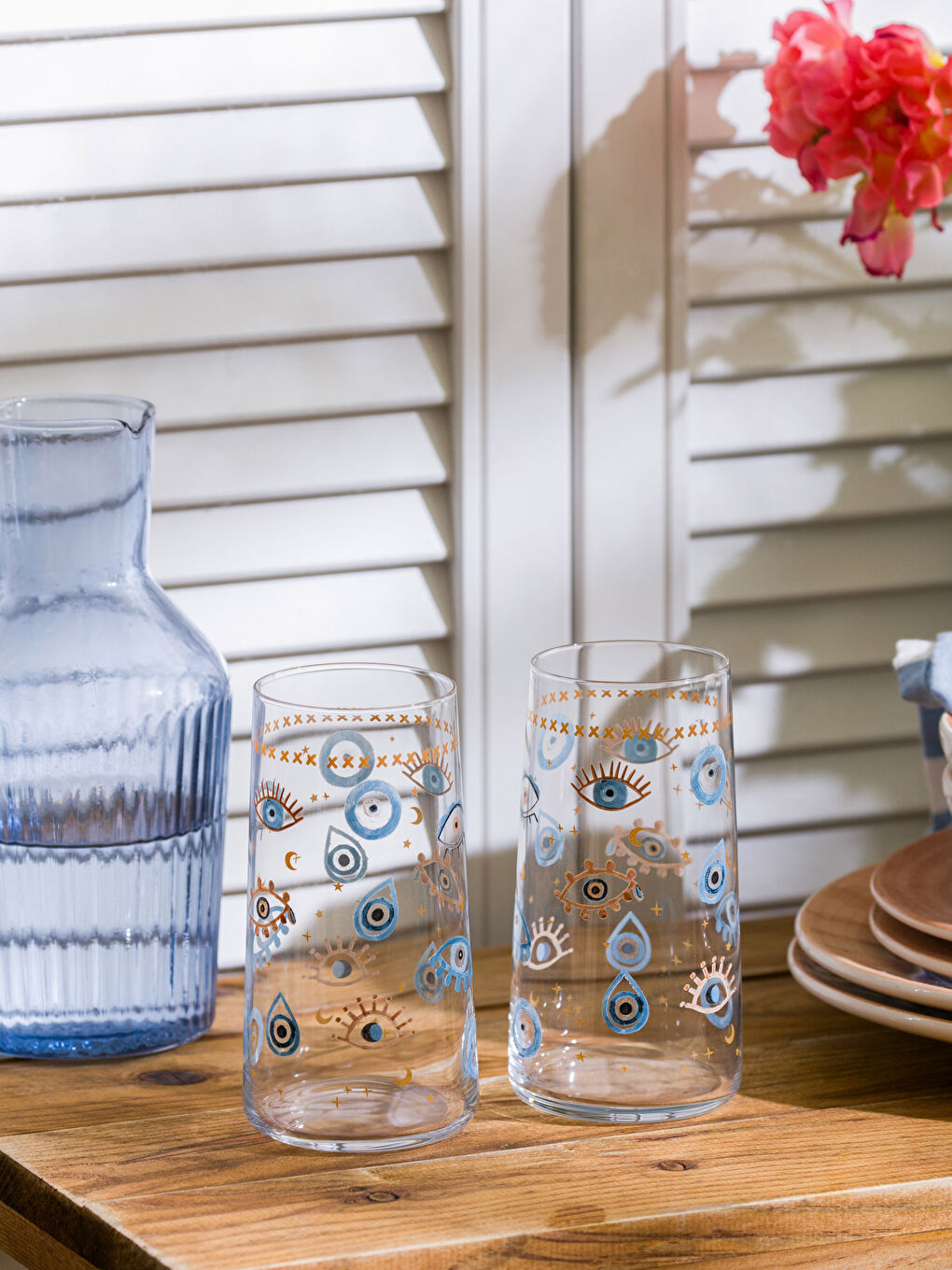 Karışık Göz Baskılı Cam Bardak Seti 2'li 540 ml-1