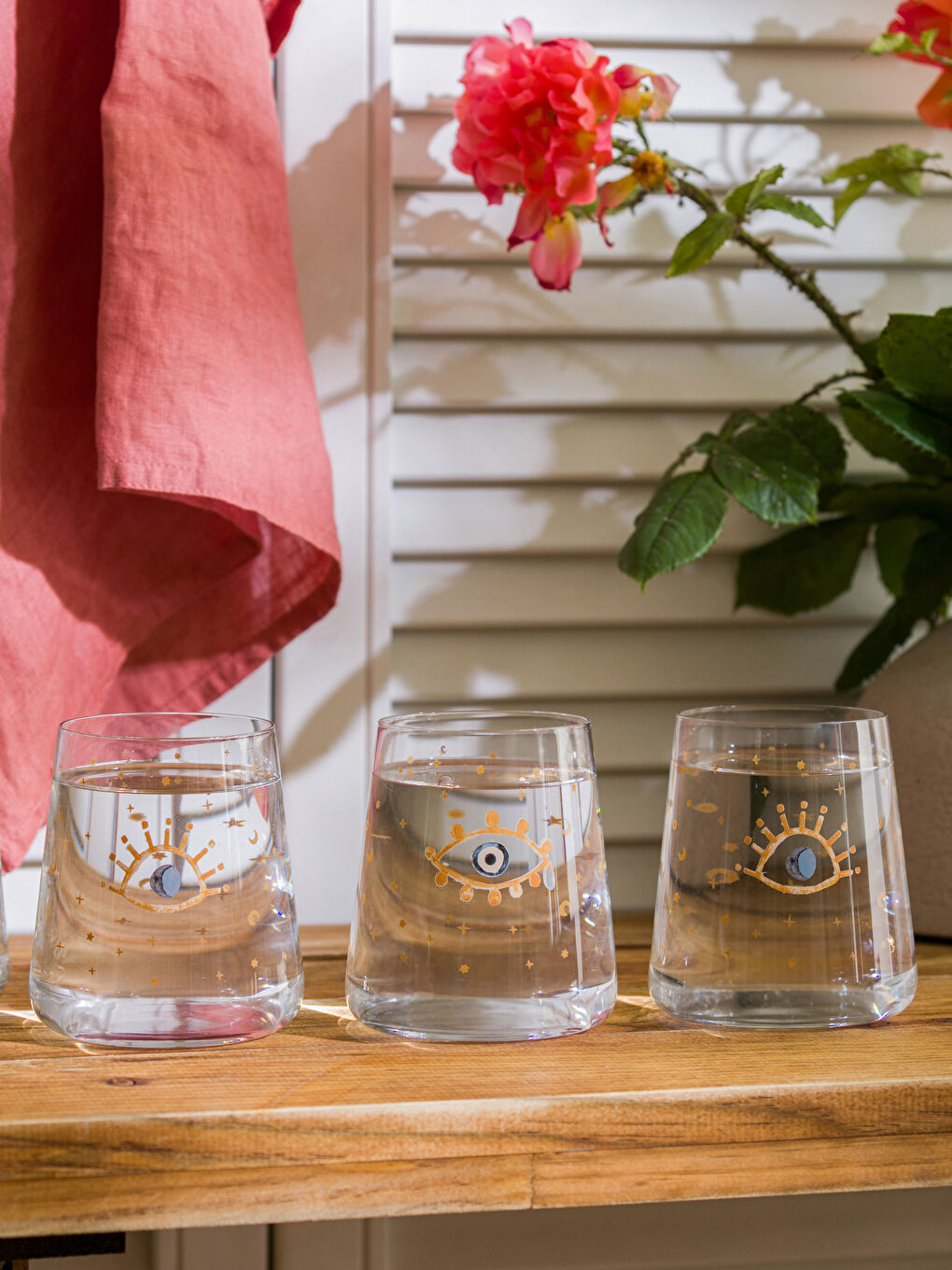 LCW HOME Printed Set of 3 Glass Cups with Eye Design 380 Ml -S3JH55Z8-F9C