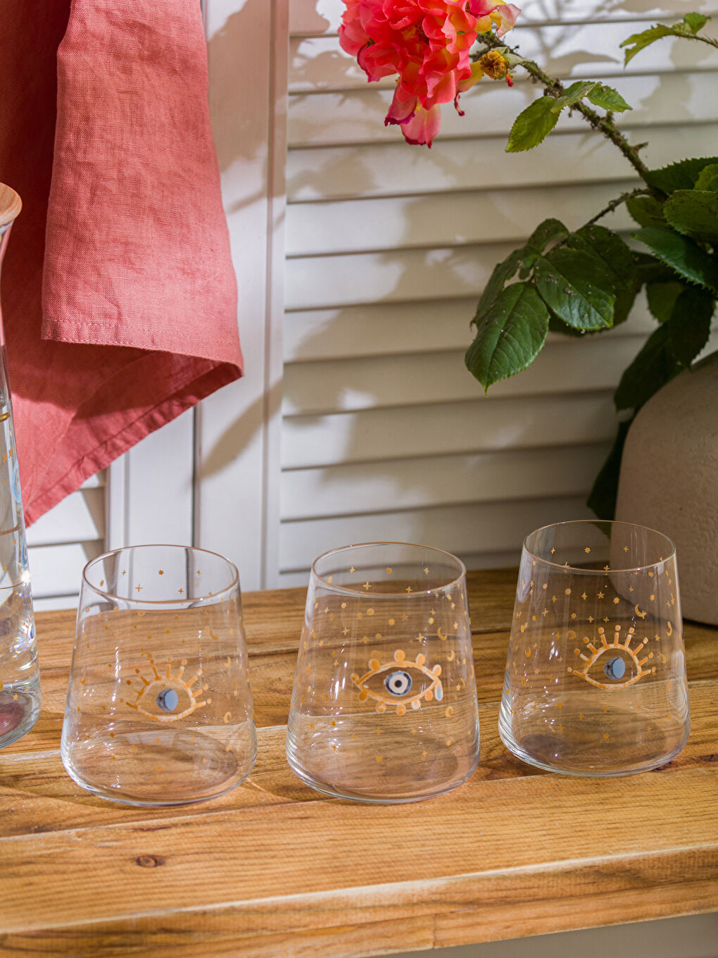 LCW HOME Printed Set of 3 Glass Cups with Eye Design 380 Ml -S3JH55Z8-F9C