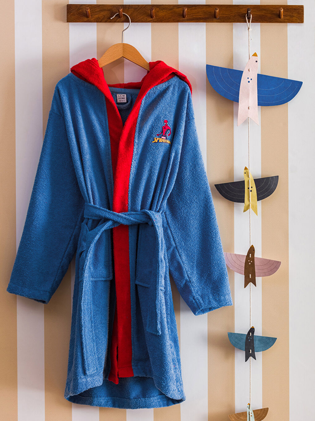 Mavi Spider-Man Lisanslı Kapüşonlu Erkek Çocuk Bornoz