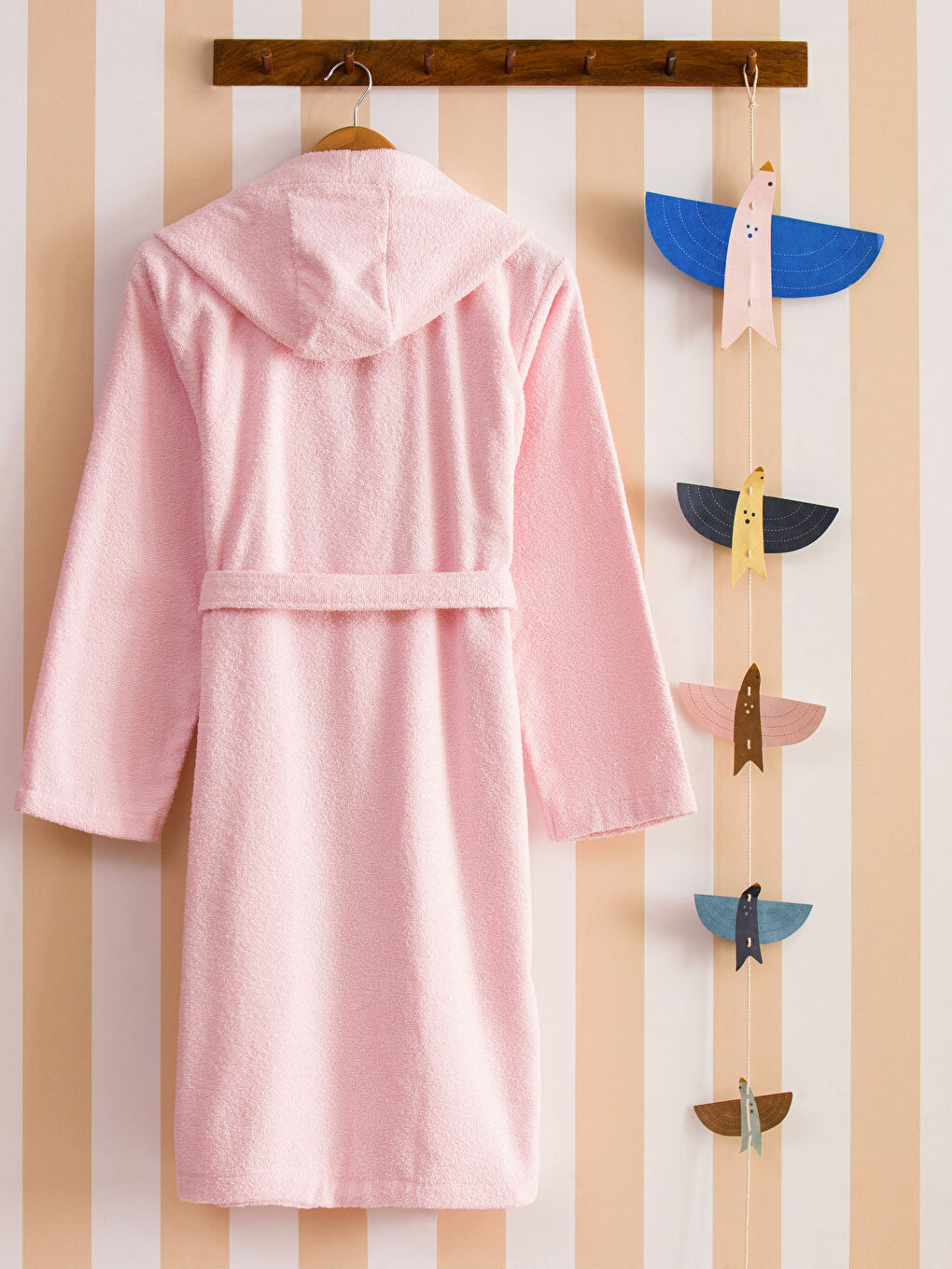 Pembe Kapüşonlu Kız Çocuk Bornoz-1