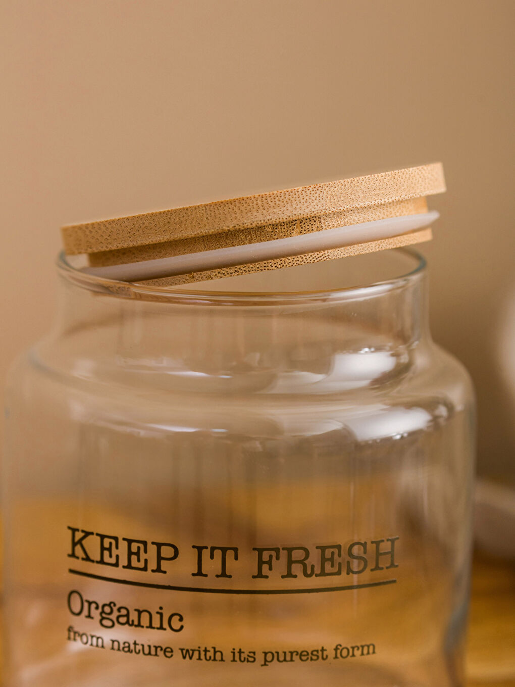 Siyah Ahşap Kapaklı Baskılı Cam Saklama Kabı 635 ml-1