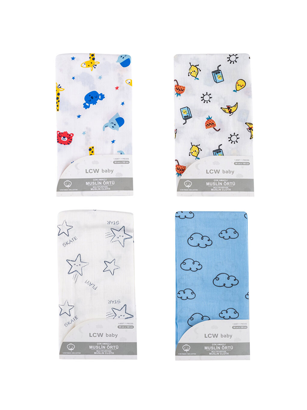Karışık Baskılı Pamuklu Erkek Bebek Müslin Örtü-6