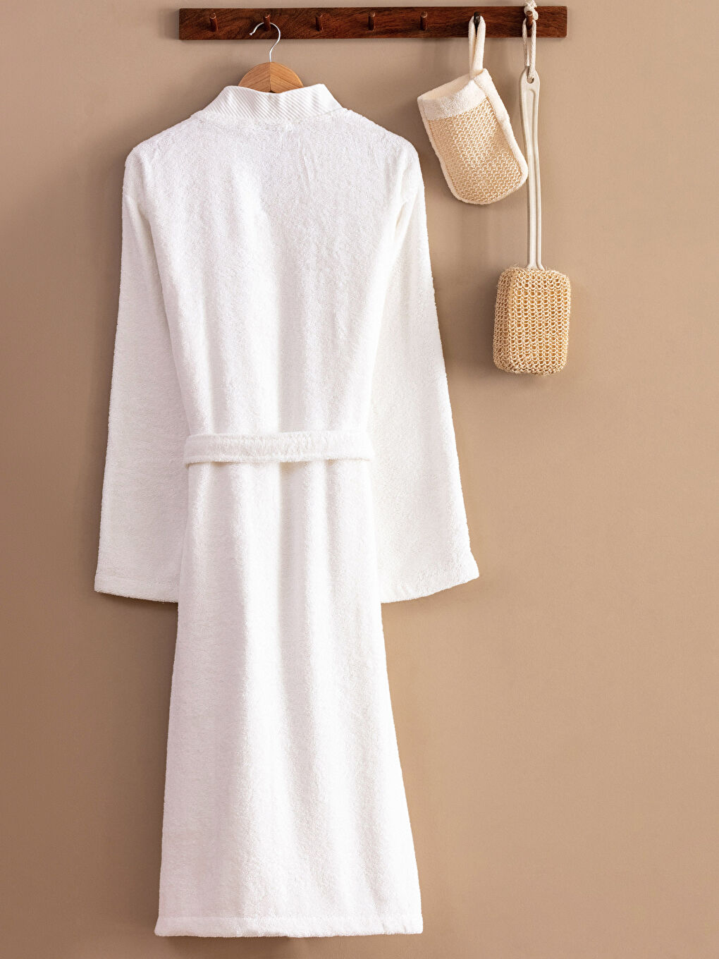 Beyaz Basic Pamuklu Erkek Bornoz-1