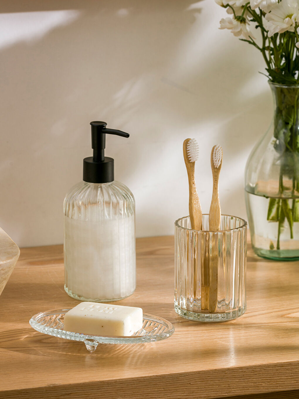 Renksiz Cam Banyo Seti 3'lü