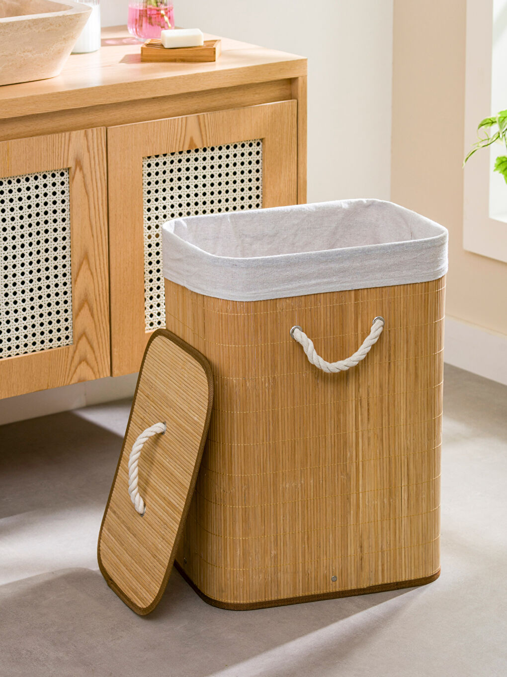 Kahverengi Bambu Çamaşır Sepeti-1