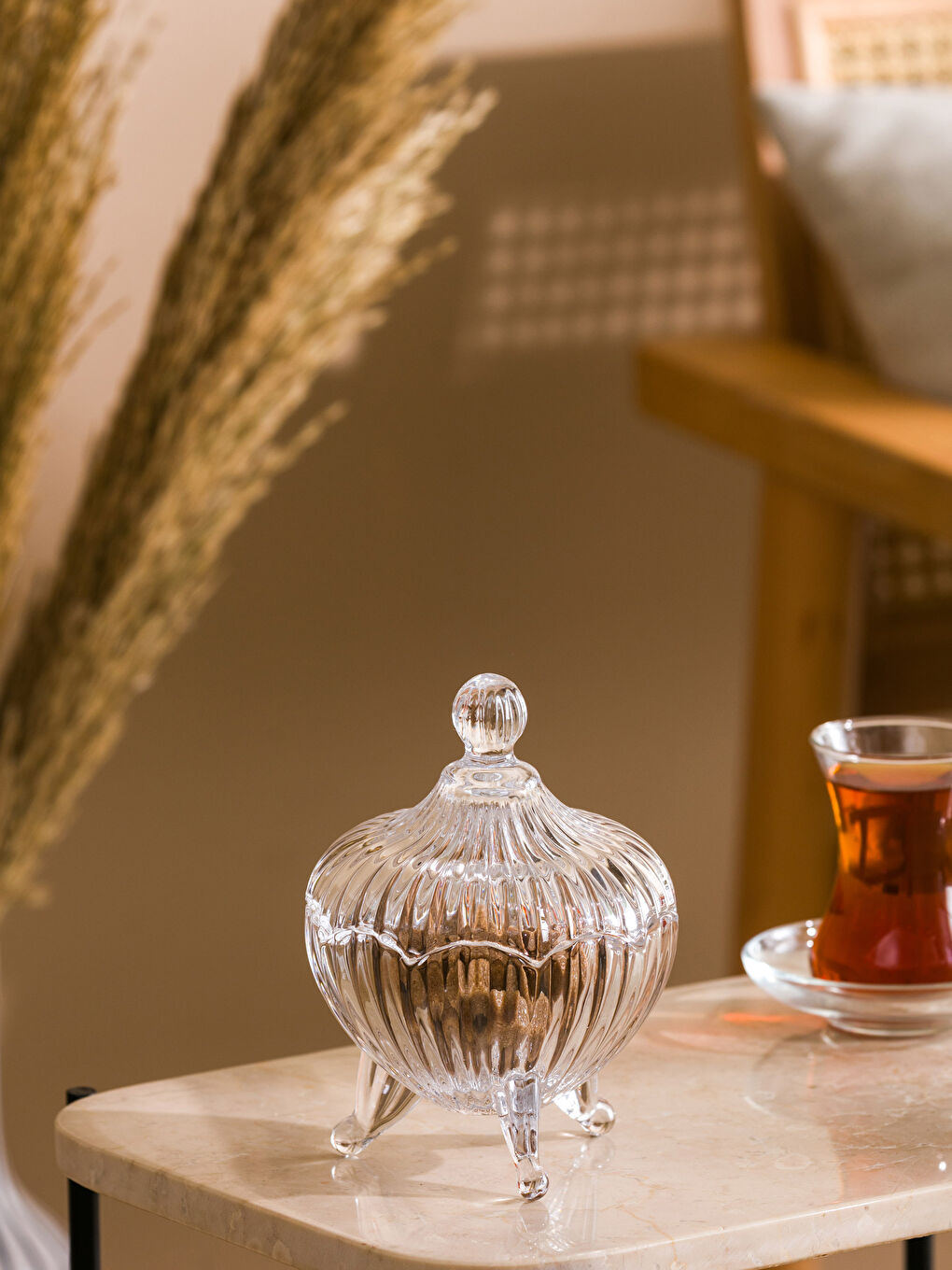 Renksiz Ayaklı Cam Şekerlik 11x15 cm