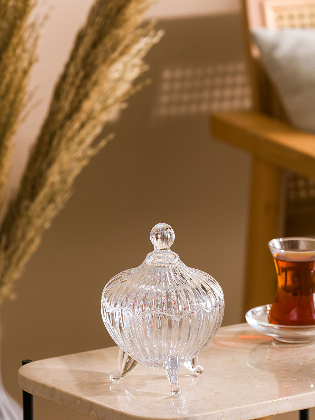 Renksiz Ayaklı Cam Şekerlik 11x15 cm-1