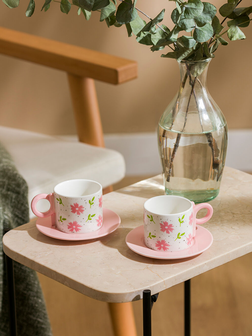 Floral Printed 2-Person Porcelain Coffee Cup Set 100 ml -S47561Z8-F9C